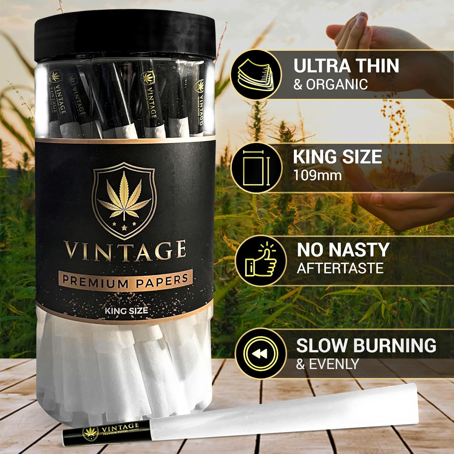 Vintage Premium Papers Conos  Tamaño King  Paquete de 50  Conos preenrollados naturales sin blanquear  Papel de liar de arroz ultrafino con puntas y