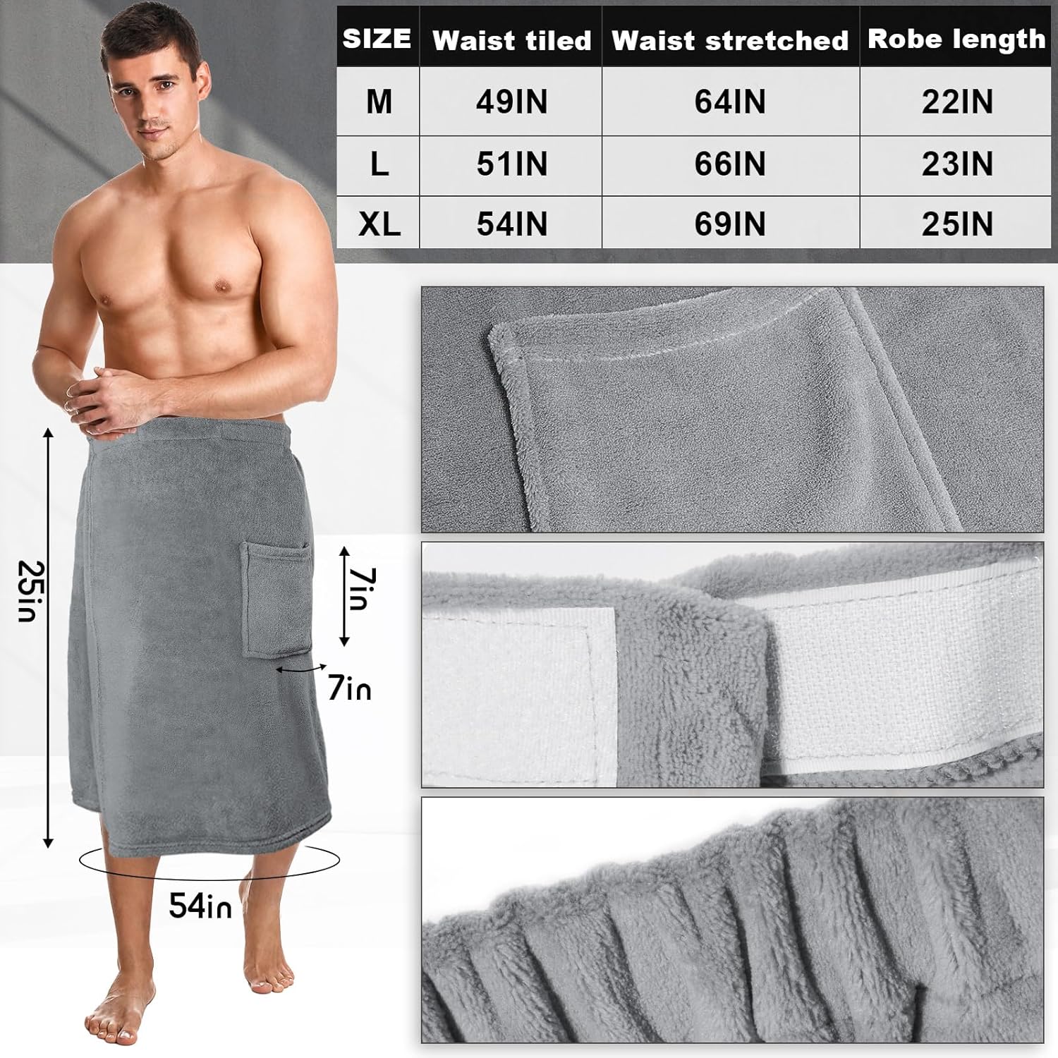 Tudomro 2 toallas envolventes para el cuerpo para hombre, toallas de sauna ajustables, con bolsillo, para después de la ducha, toallas de baño de