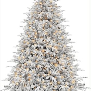 Tacto muy grueso y realista Árbol de Navidad artificial lleno de nieve preiluminado de 6 pies, 965 puntas de ramas de polietileno y PVC, 340 luces Tacto muy grueso y realista Árbol de Navidad artificial lleno de nieve preiluminado de 6 pies, 965 puntas de ramas de polietileno y PVC, 340 luces