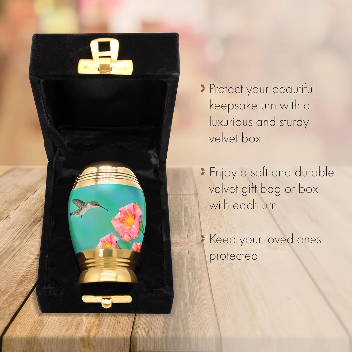 Urnas de recuerdo de colibrí para cenizas humanas con caja de regalo de terciopelo para recuerdos de cremación para cenizas, juego de 4