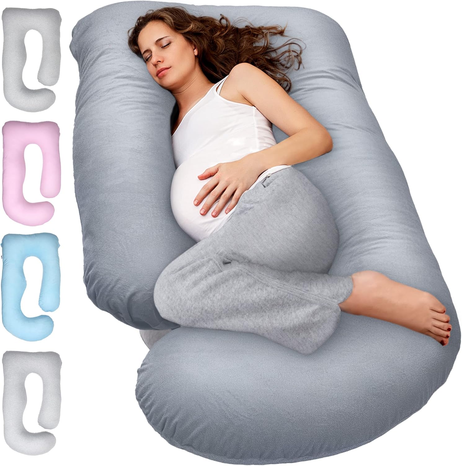 Almohadas de embarazo para dormir, almohada de cuerpo completo en forma de U, almohada de maternidad refrescante de 55 pulgadas para mujeres