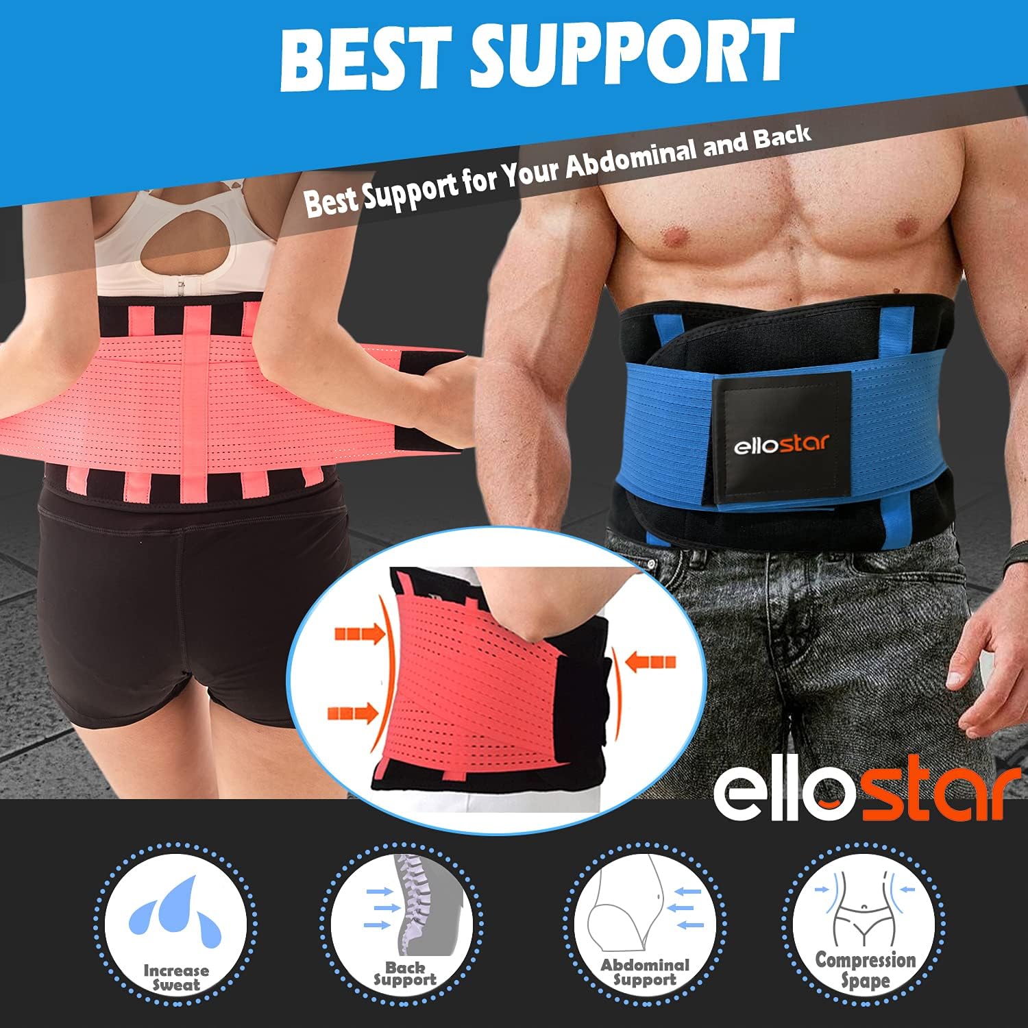ellostar Entrenador de cintura para mujer banda de sudor para grasa del vientre, control de abdomen, soporte de espalda, faja moldeadora de