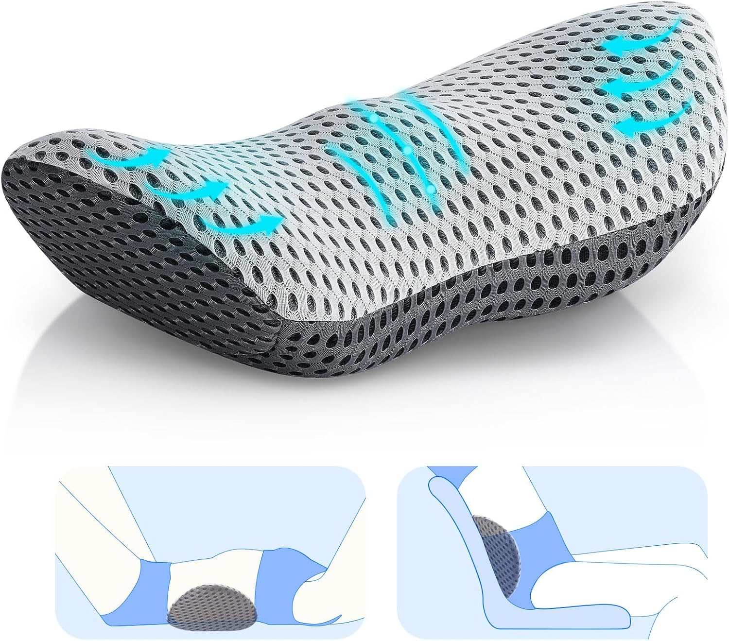 Almohada lumbar, almohada de apoyo de espalda de espuma viscoelástica para aliviar el dolor, almohada ergonómica de apoyo lumbar para silla de