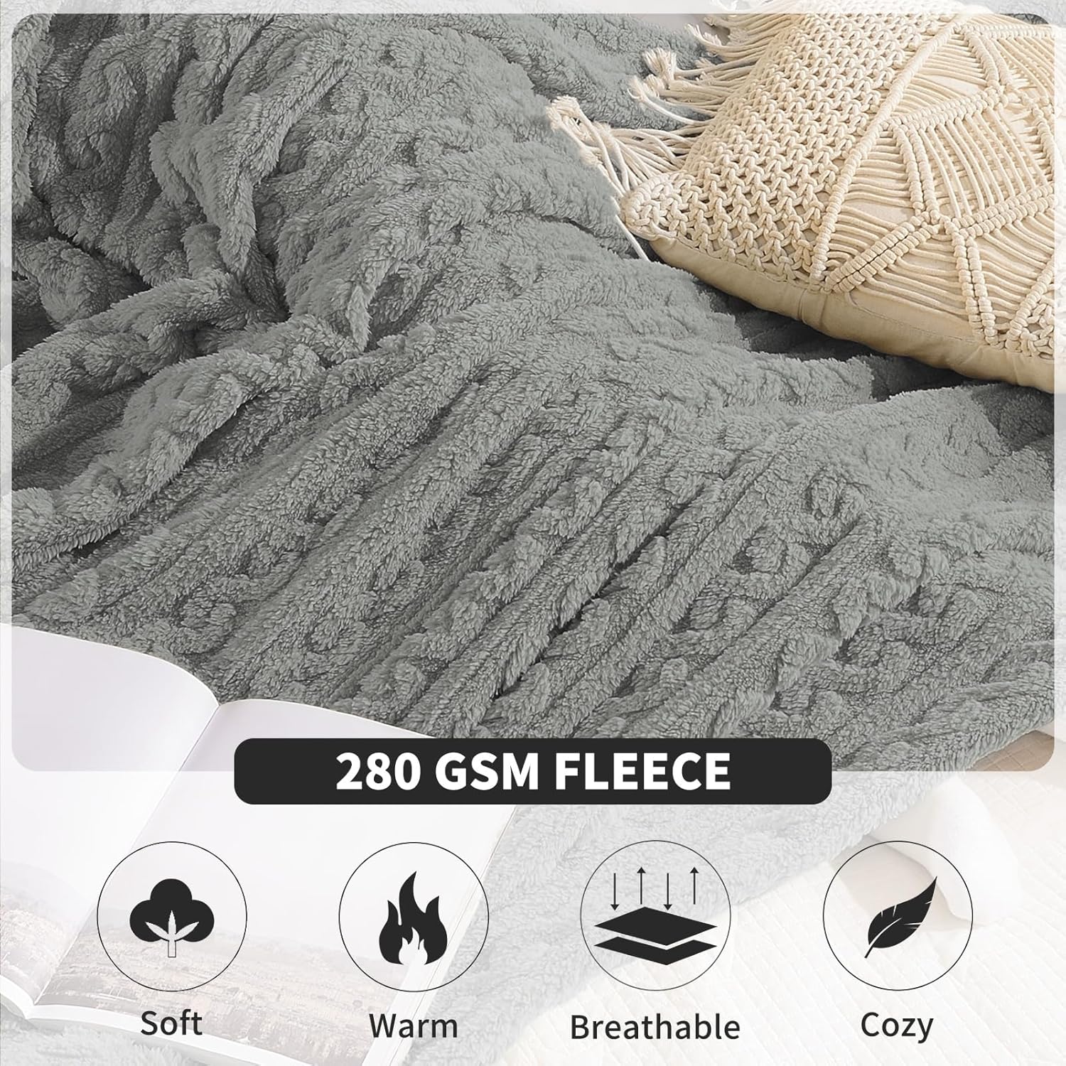 FY FIBER HOUSE Manta de forro polar  Diseño de patrón 3D Sherpa manta para camping, viajes, cálida, súper suave, esponjosa, acogedora, decorativa,
