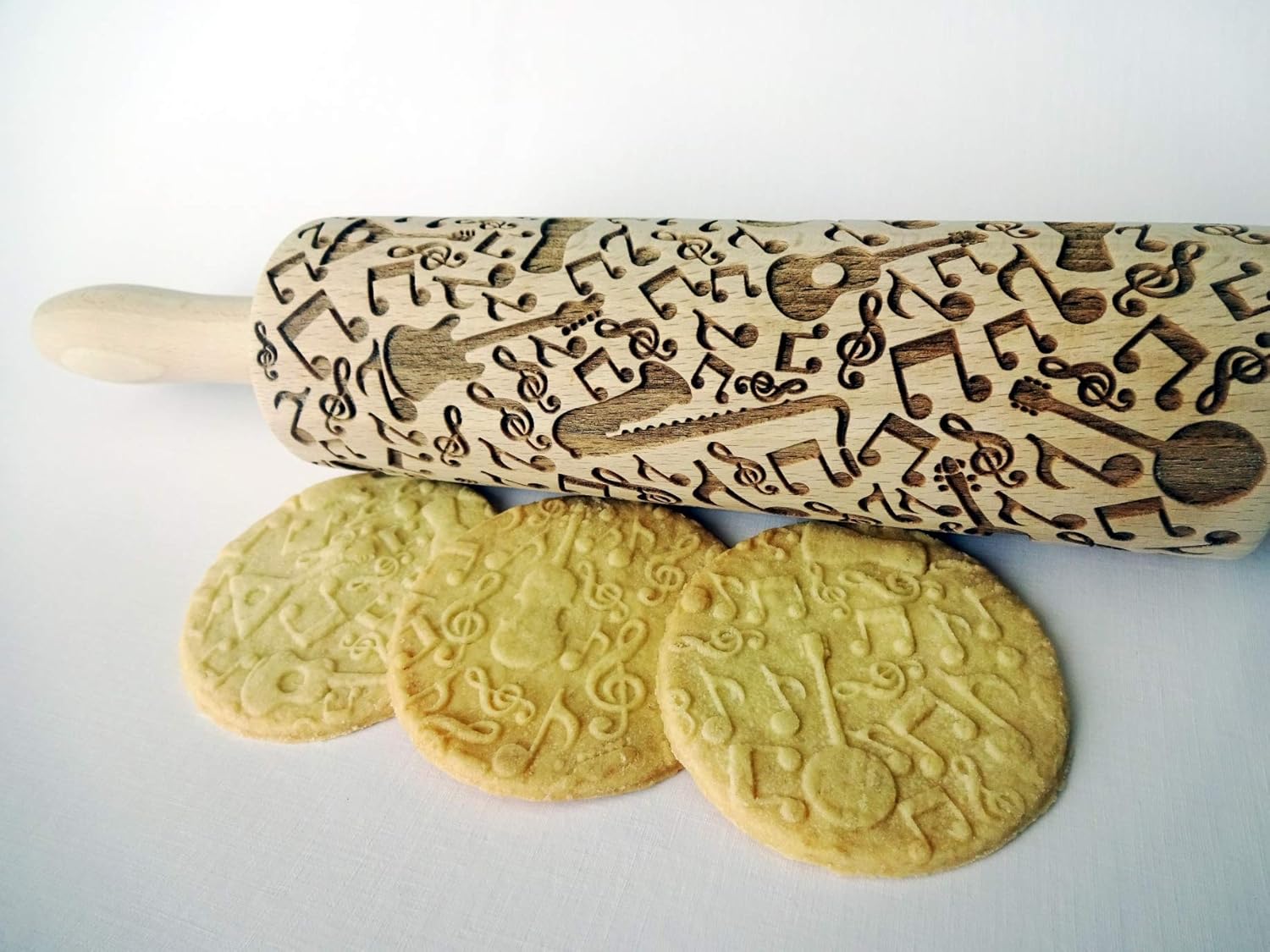 MUSICAL INSTRUMENTS EMBOSSING ROLLING PIN with NOTES and MUSICAL INSTRUMENTS LASER ENGRAVED for EMBOSSED COOKIES GIFT FOR MUSICIAN