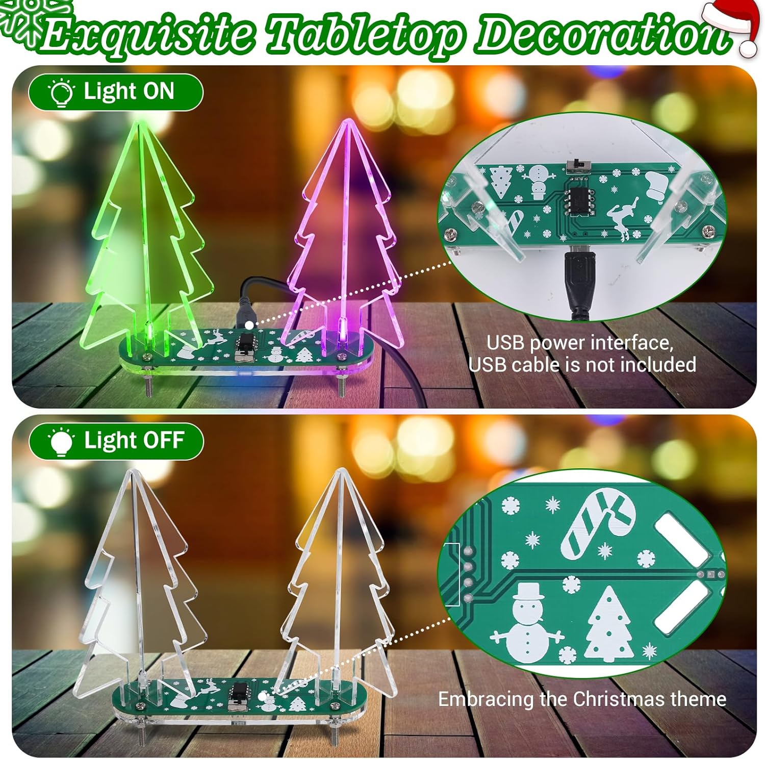 Icstation Kit de práctica de soldadura, kit de soldadura de árbol de Navidad 3D con 2 árboles de Navidad, luces LED intermitentes, proyecto de