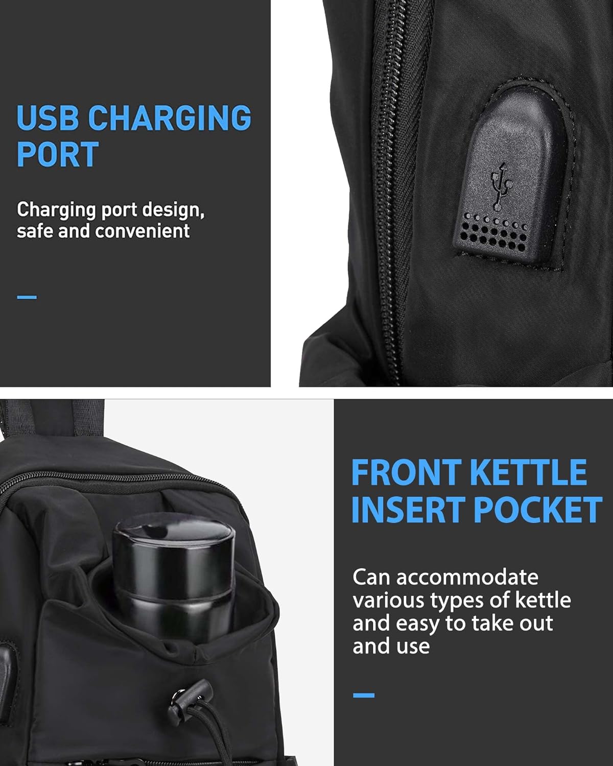 Black Sling Crossbody Bag for Men Women, Tactical Backpack Shoulder Daypack Mini Anti-Theft Motorcycle Chest Bags, Small One Strap Backpack for