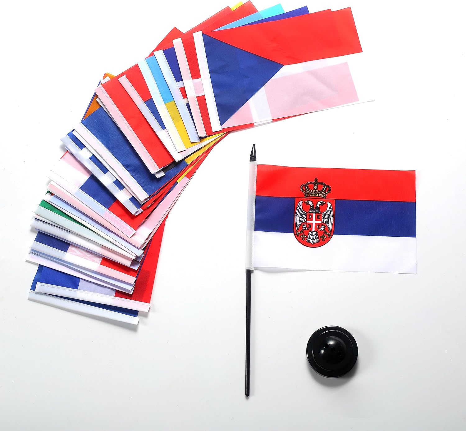Banderas de escritorio de 43 países europeos, bandera de mesa de oficina de país internacional de Europa con base de soporte, países europeos en