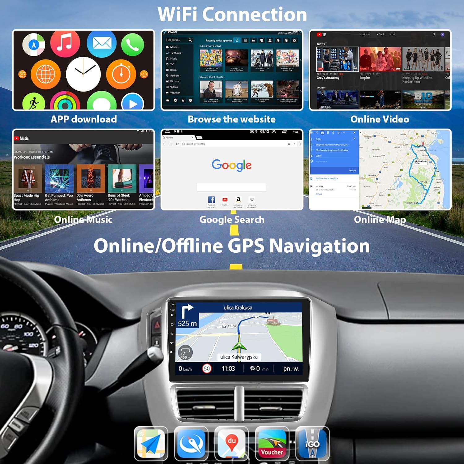 Para Honda Pilot 2006-2008 Android Car Stereo 2+32G con WiFi Navegación GPS Reproductor de radio Espejo Link para AndroidiOS Teléfono 9 pulgadas HD