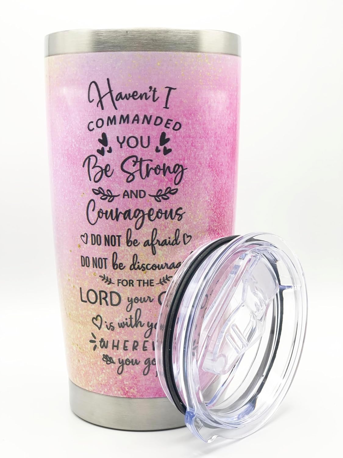 Vaso cristiano de regalo para mujer, 20 onzas, acero inoxidable, Joshua 19, Strong Courageous