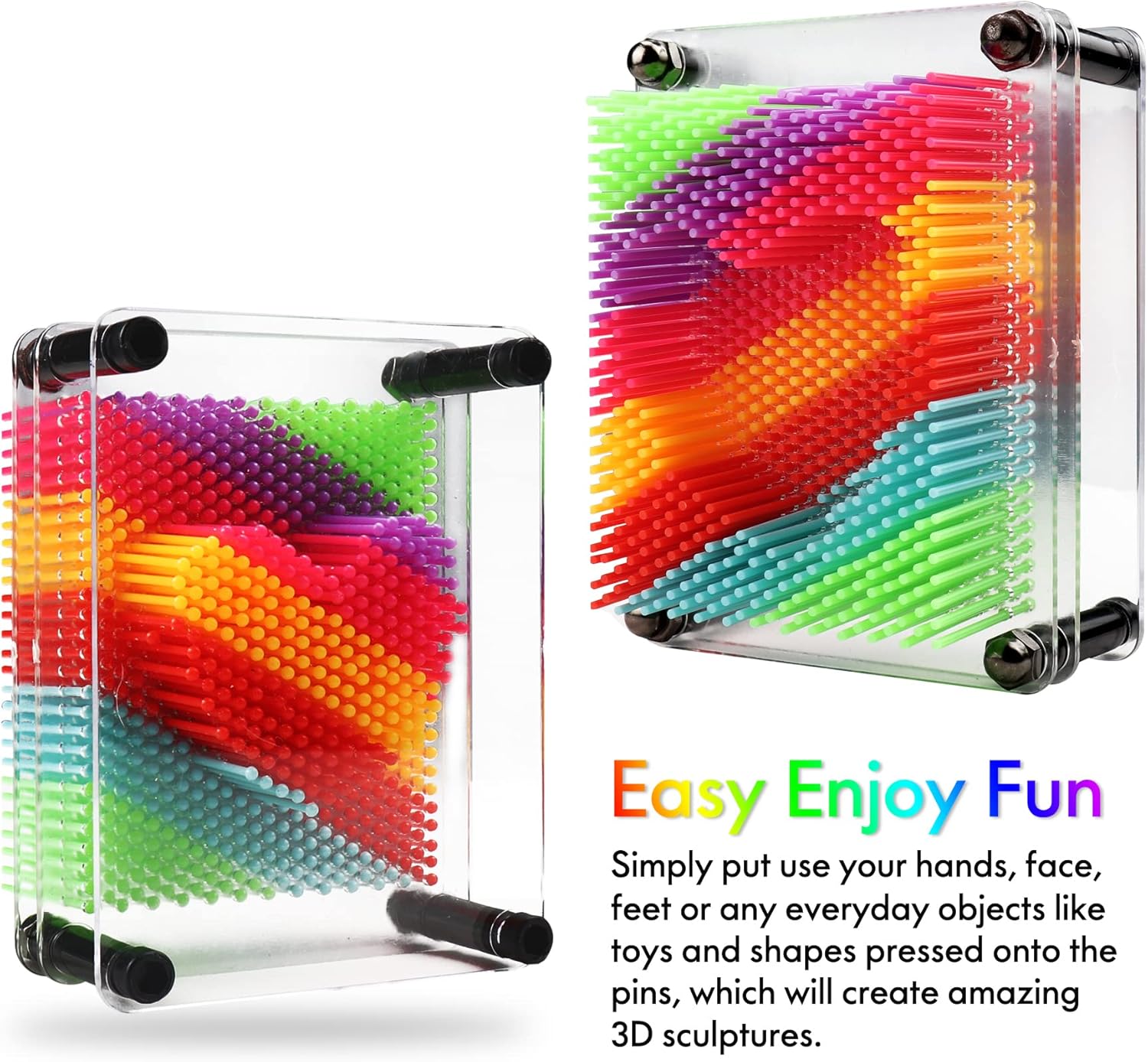 Juguete de arte de pin 3D, tamaño 3.75 x 5 pulgadas, juguete de impresión de tablero de arte 3D de metal único para niños (arco iris, plástico)