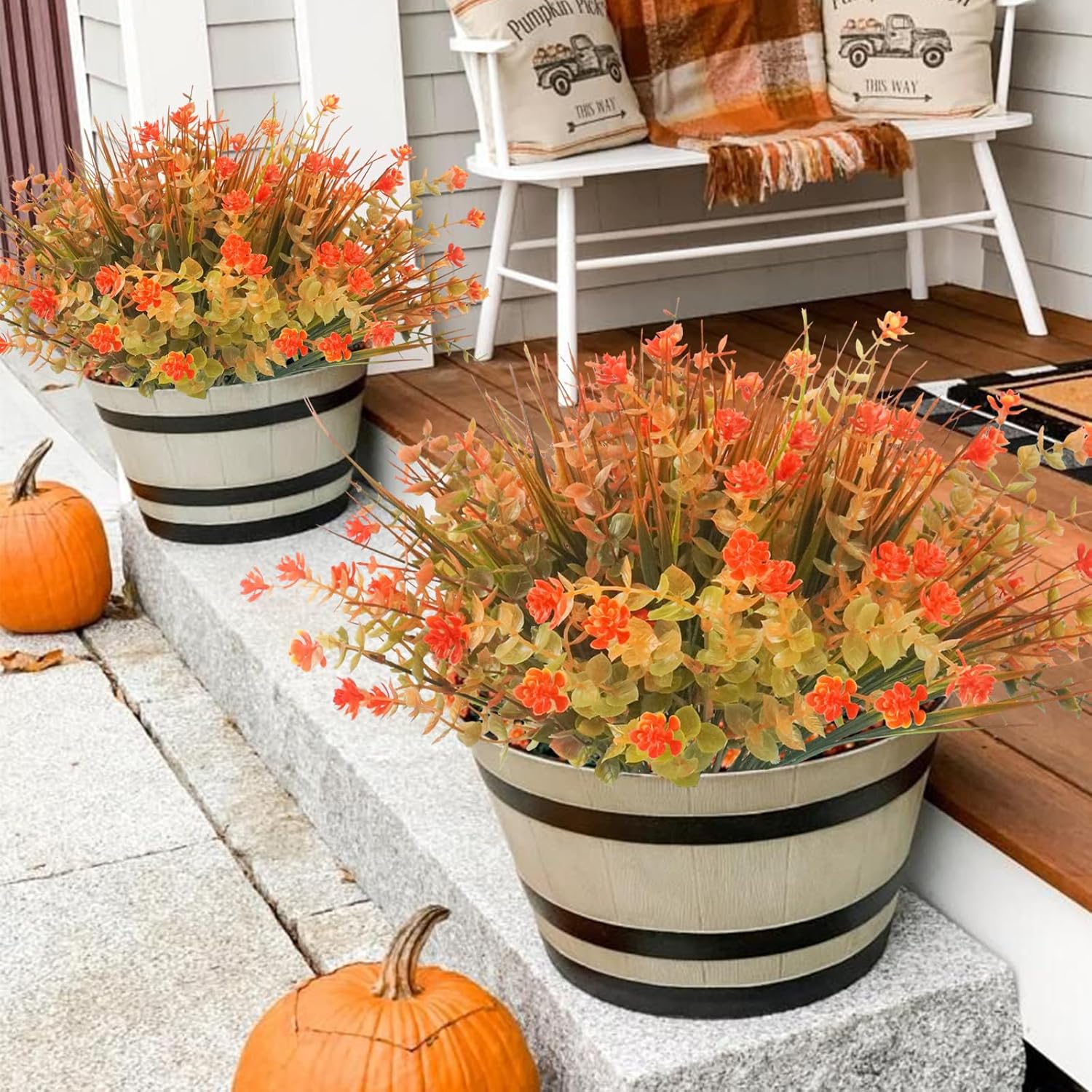 Succwoah 20 piezas de flores artificiales de otoño para exteriores, resistentes a los rayos UV, flores de plástico que no se decoloran, plantas