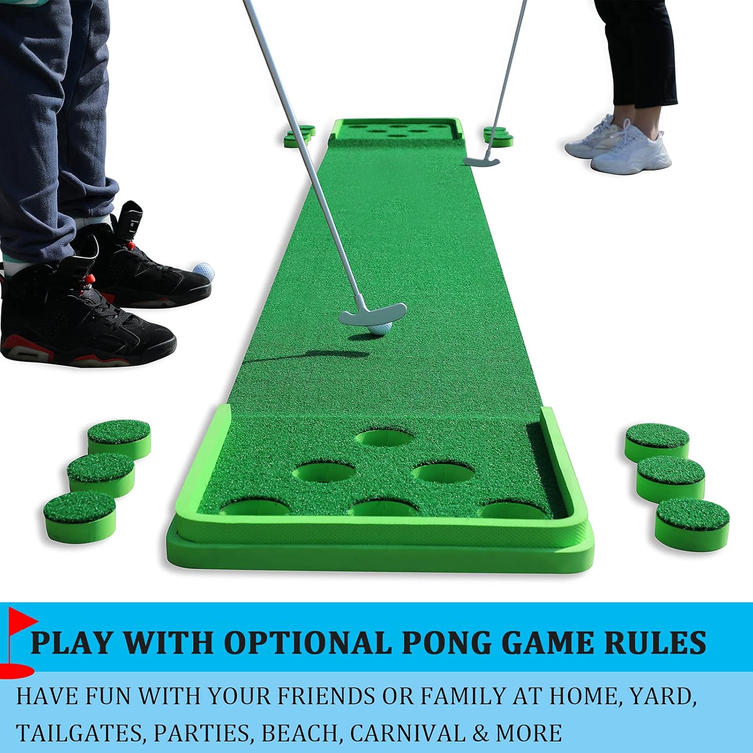 SPRAWL Juego de golf pong, tapete de golf para interiores y exteriores, putters de golf para poner verde, ayuda para entrenamiento de práctica,