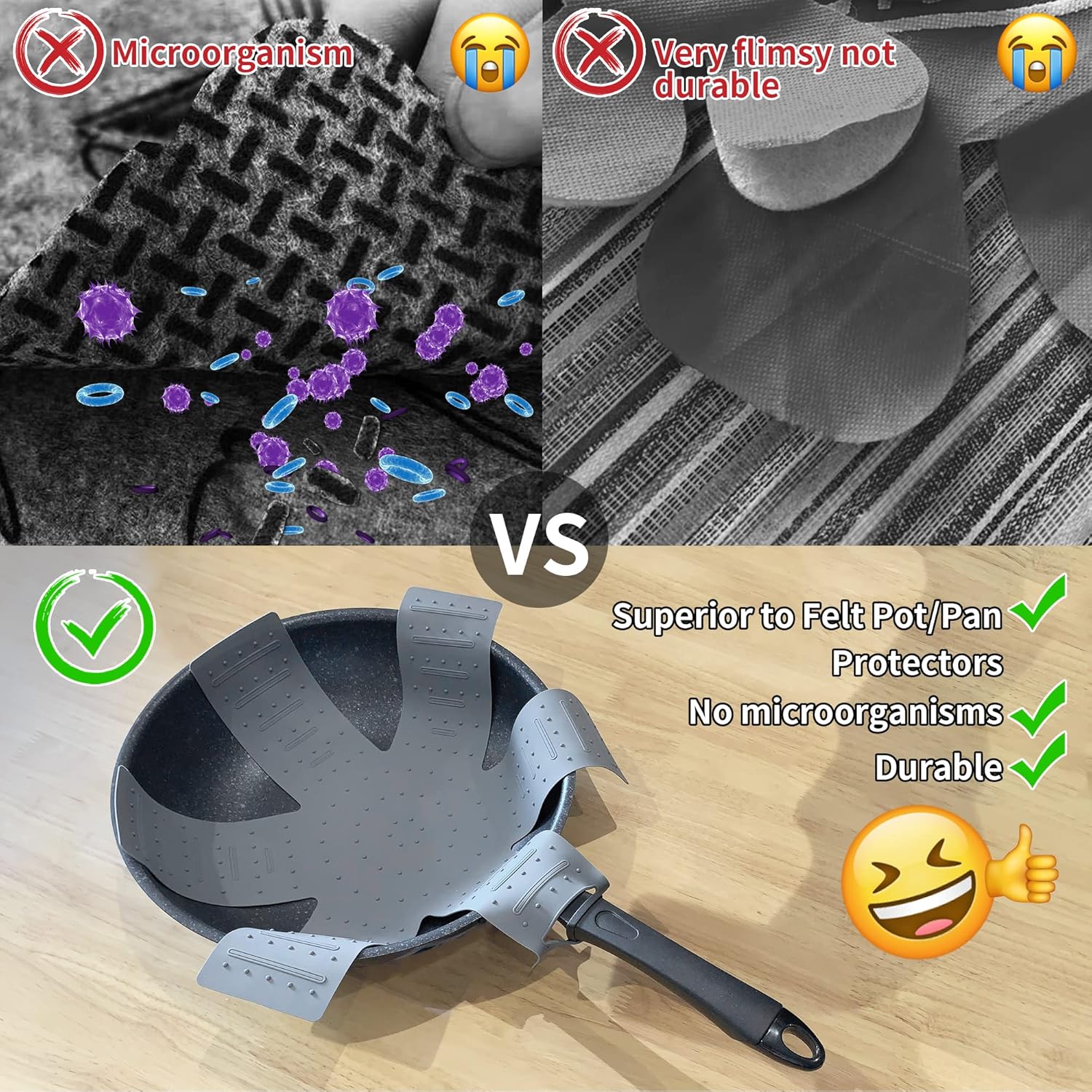Protectores de ollas y sartenes para apilar, separadores de ollas, protectores de utensilios de cocina, paquete de 3, separadores antideslizantes y