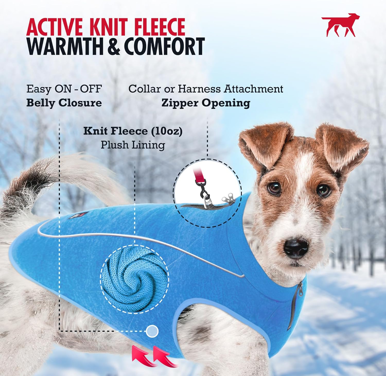 Suéter de forro polar aislado para perros  Chaleco ligero y cálido para perro  Puerto con cremallera para arnés  Chaqueta de invierno para clima