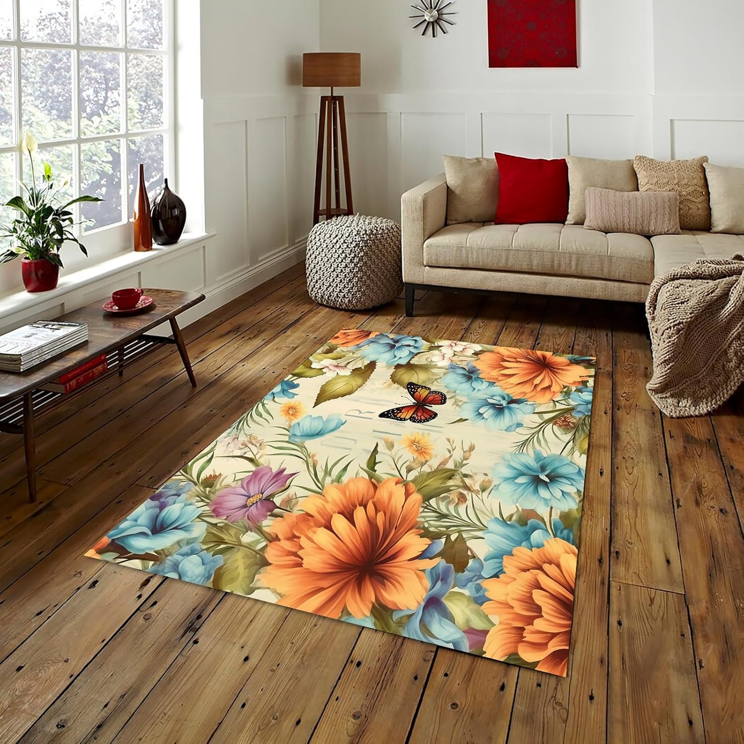 TEBUTI Alfombra de área de arte abstracto de mariposa para interiores, alfombra antideslizante para cocina, sala de estar, dormitorio, comedor