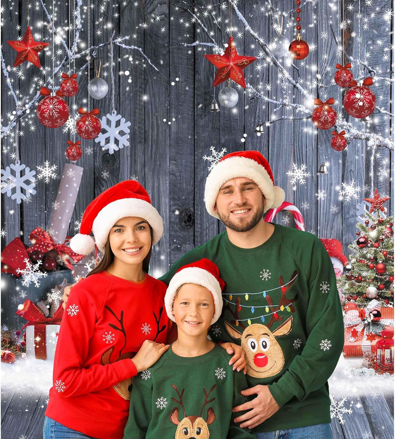 Cartel de fotografía de pared de madera de Navidad de 8 x 10 pies, telón de fondo, copo de nieve, árbol de Navidad, fondo de piso de madera,