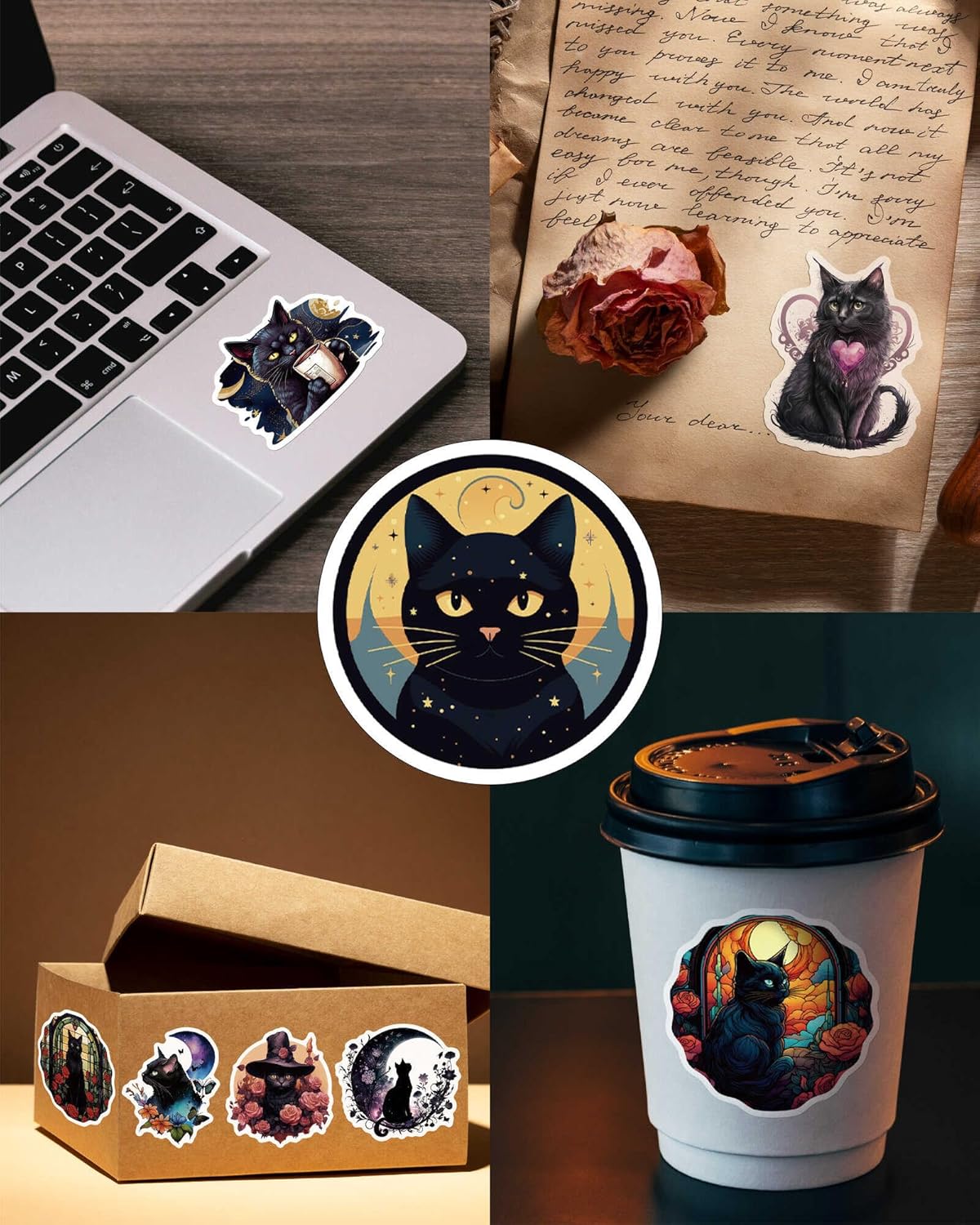 100 PCS Black Cat Stickers, 3.15″ Cat Stickers Pack, Aesthetic Vinyl Waterproof Stickers for Water Bottles Laptop Phone Case Luggage Car, Black Cat