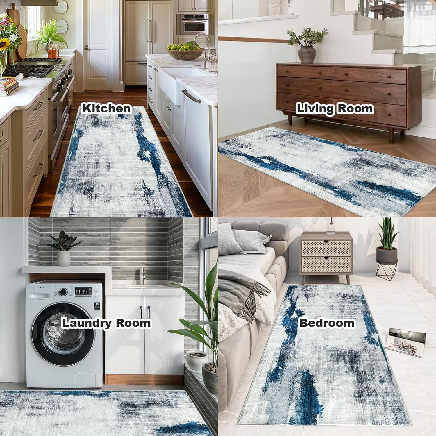 OIGAE Alfombra lavable de 2 x 6 pies, alfombra larga abstracta moderna para pasillo de cocina con parte trasera antideslizante, alfombra para