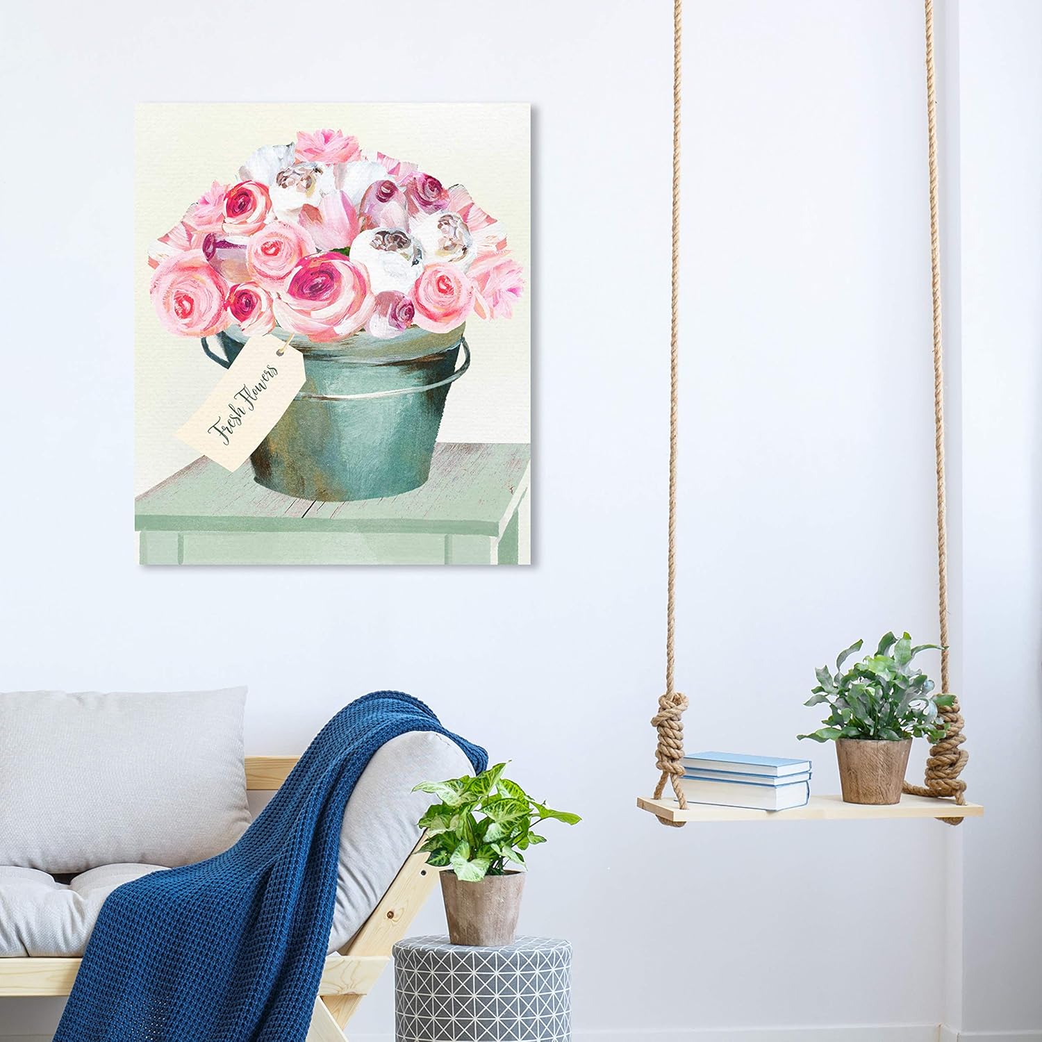 The Oliver Gal Artist Co. Lienzo decorativo floral para pared, diseño de cubo lleno de rosas, decoración del hogar, 30 x 36 pulgadas, rosa, verde