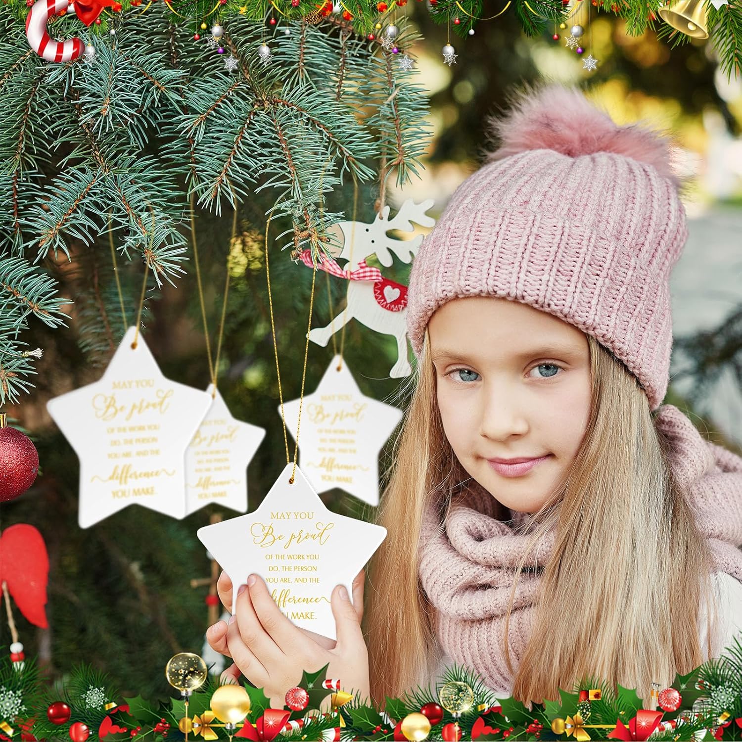 40 piezas de regalos de agradecimiento, adornos de cerámica de Navidad, regalos inspiradores, placa colgante en forma de estrella, recuerdo para