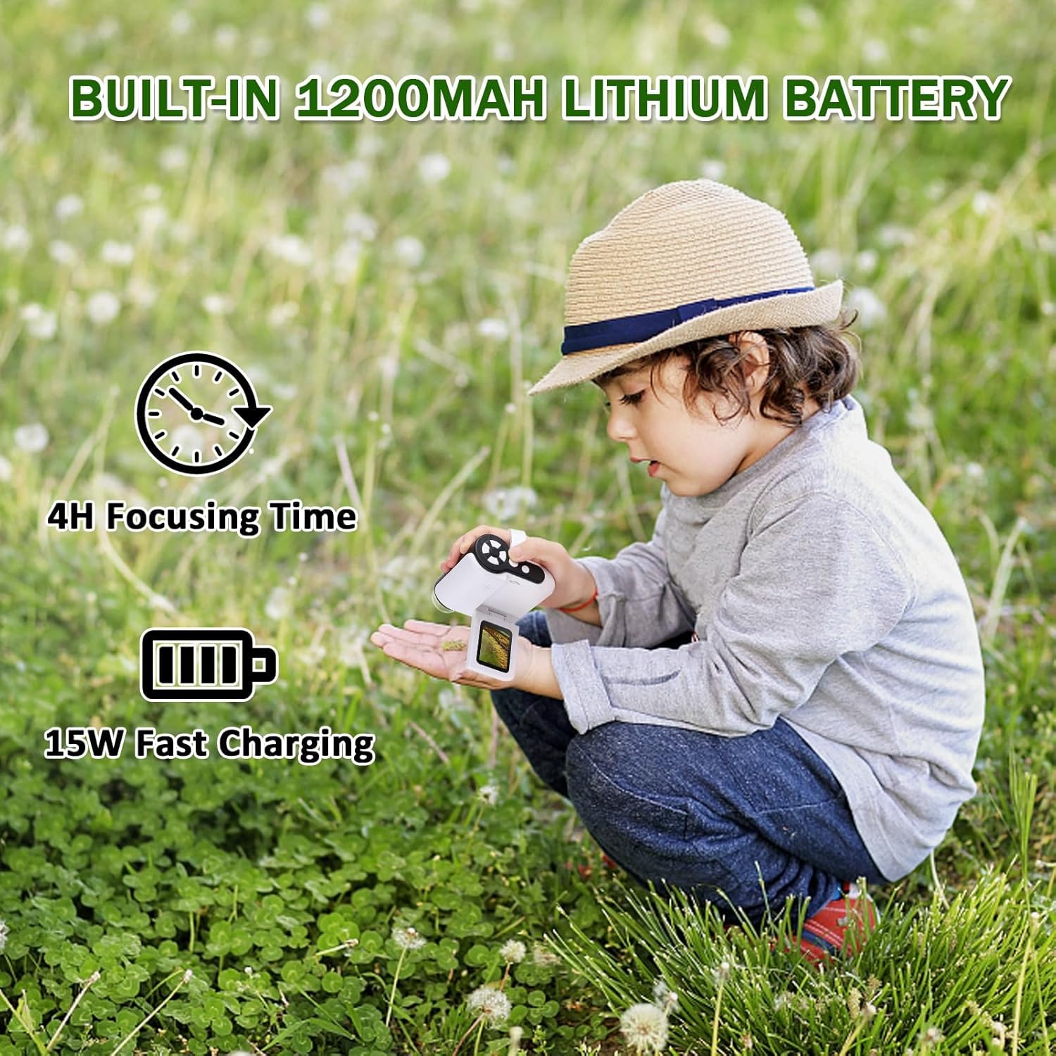 Microscopio para niños, microscopio portátil para niños 1000X con 6 luces LED ajustables, pantalla LCD de 2 pulgadas, mini microscopio portátil USB