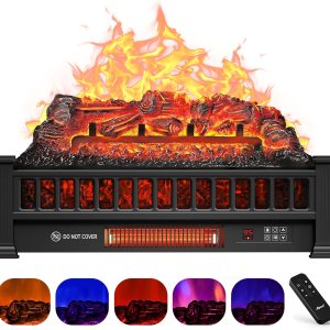 Troncos de chimenea eléctrica de 23 pulgadas, controlador remoto, calentador de troncos, colores de llama ajustables, llama de leña falsa realista, Troncos de chimenea eléctrica de 23 pulgadas, controlador remoto, calentador de troncos, colores de llama ajustables, llama de leña falsa realista,
