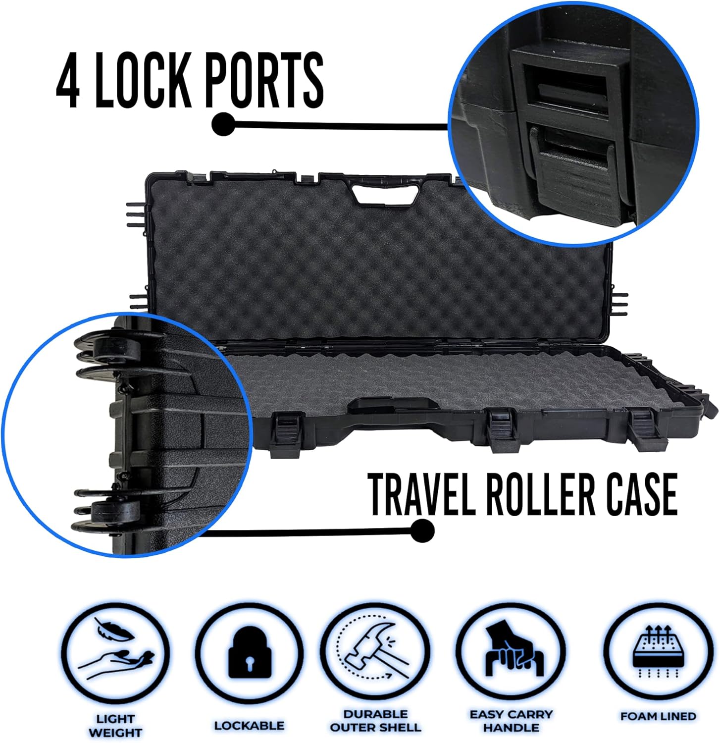 My Holster 38.5 “Hard Rifle Gun Case, Caja de almacenamiento larga con bloqueo, estuche de viaje de plástico, equipaje protector con inserto de