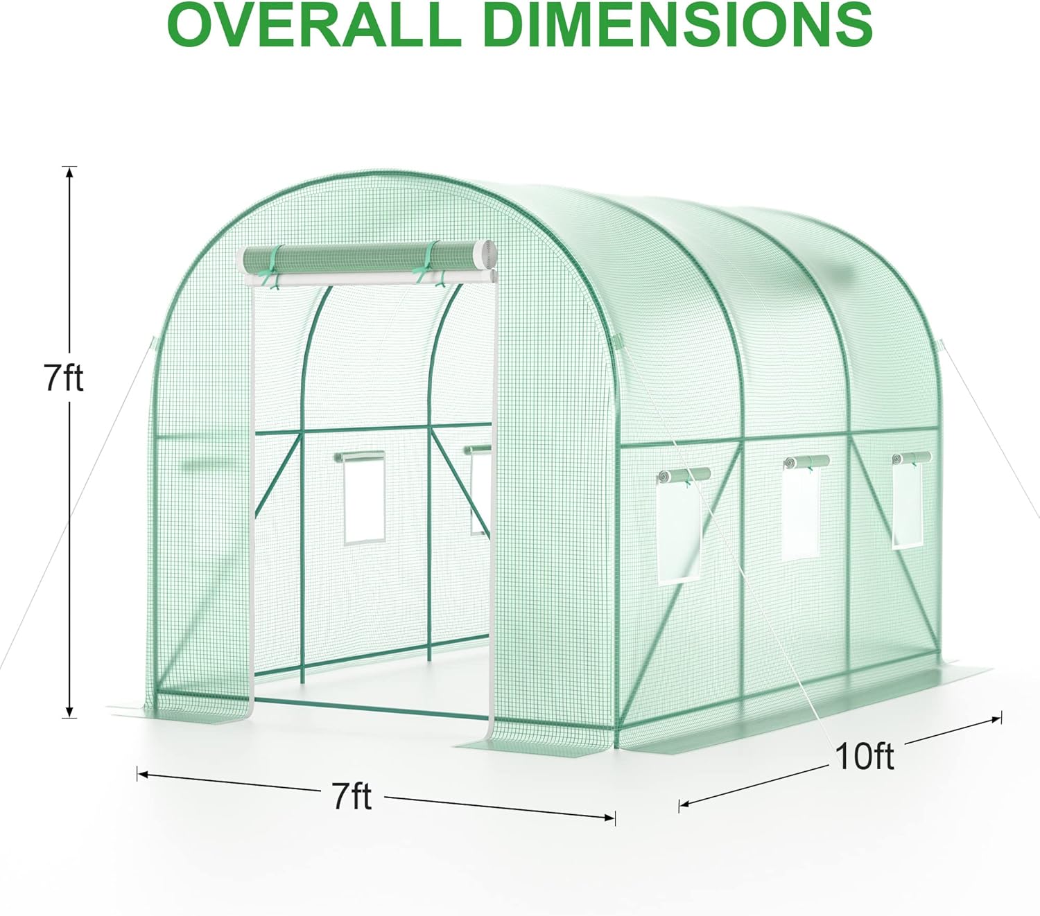 Invernadero para exteriores de 12 x 7 x 7 pies con puerta mosquitera, exterior resistente, para plantas de jardín, protección UV, termostática,
