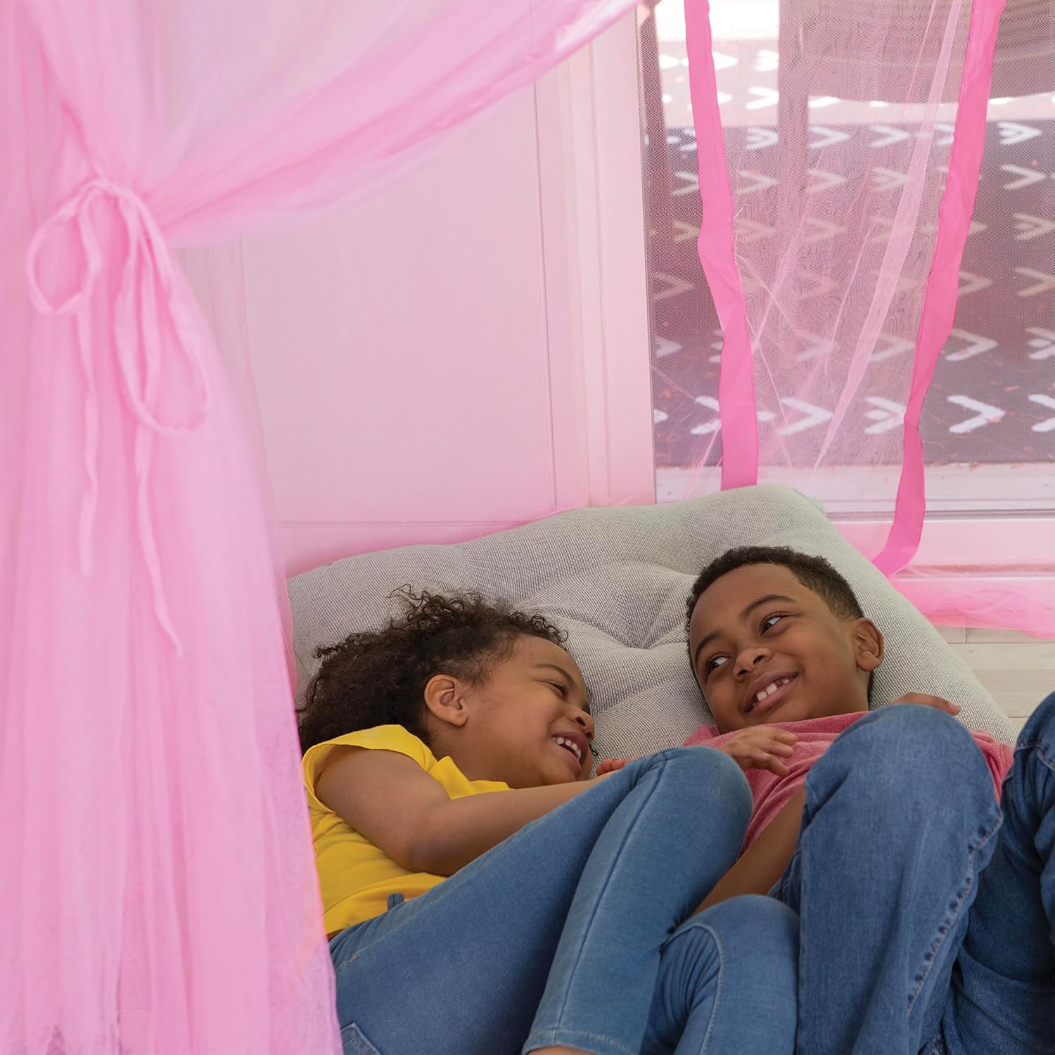 Dosel de cama con luces brillantes, Rosado