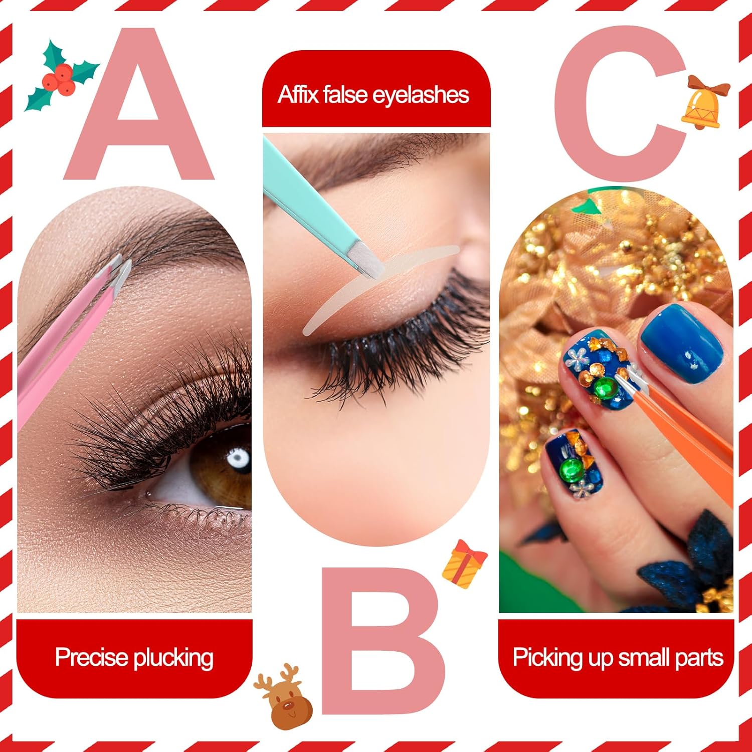 Juego de 12 pinzas con estuche de viaje de cuero, regalos de Navidad a granel regalos de fiesta para mujeres, kit de pinzas de cejas de acero
