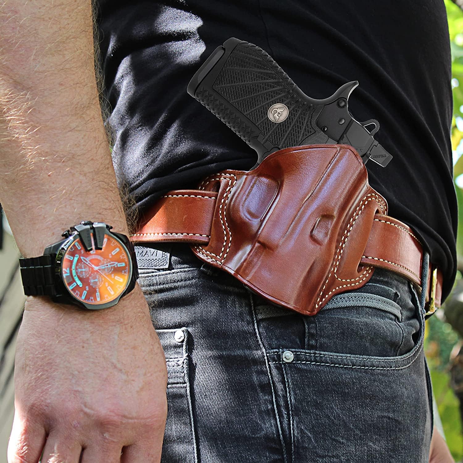 Premium The Ultimate – Funda de piel para panqueques OWB, parte superior abierta, se adapta a Kimber R7 Mako Subcompact de 0.354 in 3.37 pulgadas,