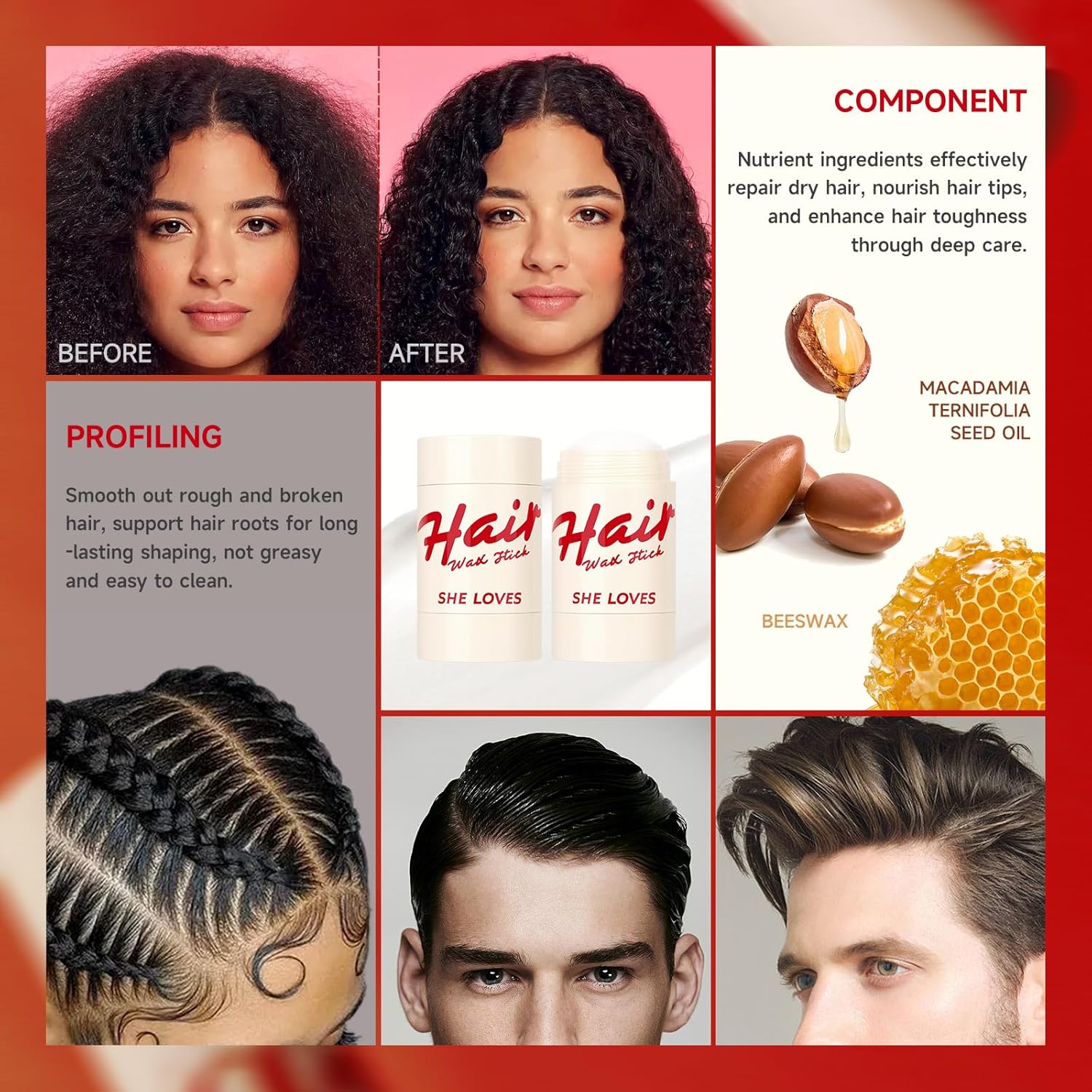Palo de cera para el cabello para mujeres y hombres, no graso, de larga duración, cuidado rápido, Flyaways, gel de peinado para hacer el cabello,