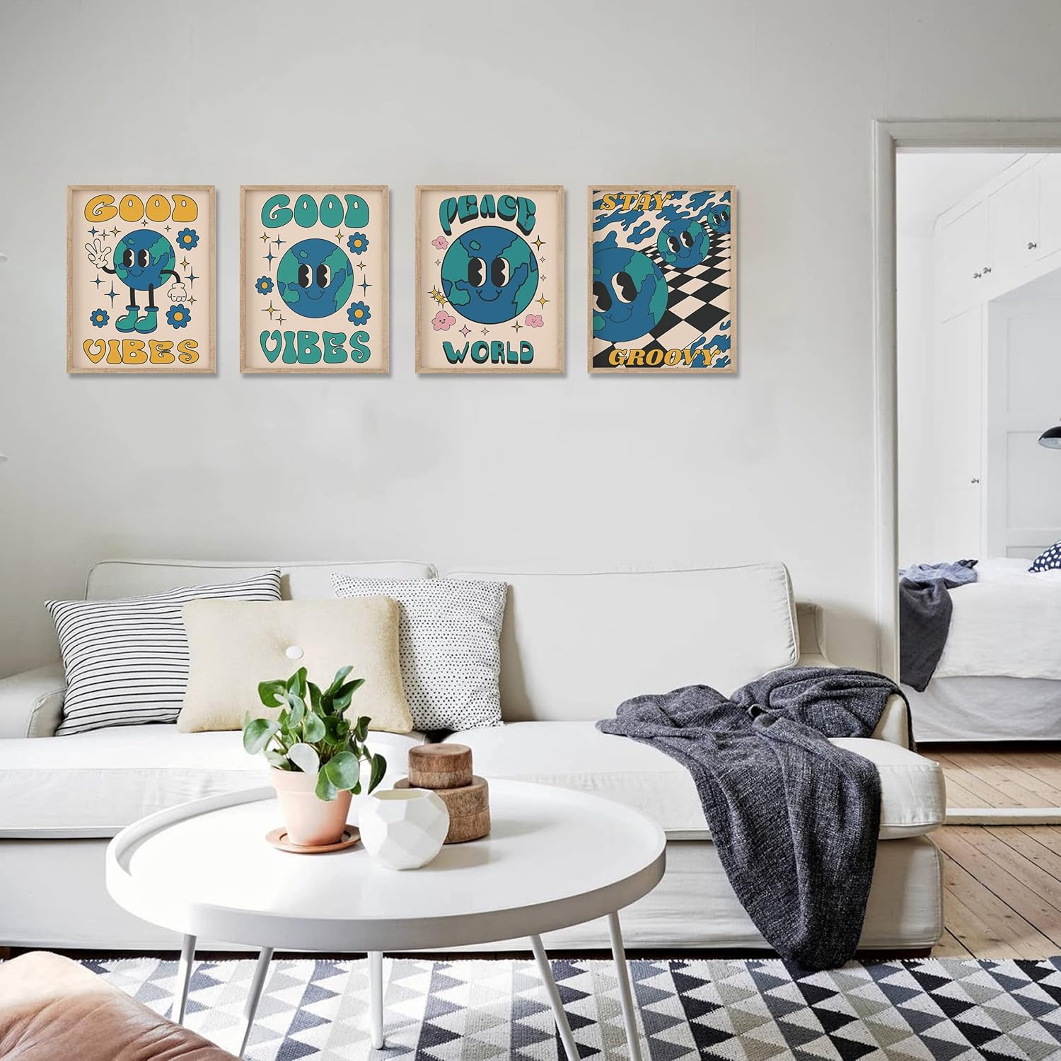 Juego de 6 impresiones de arte hippie para pared, estilo vintage, lienzo de flores hippie de los años 60 y 70, pósteres retro, abstracto,
