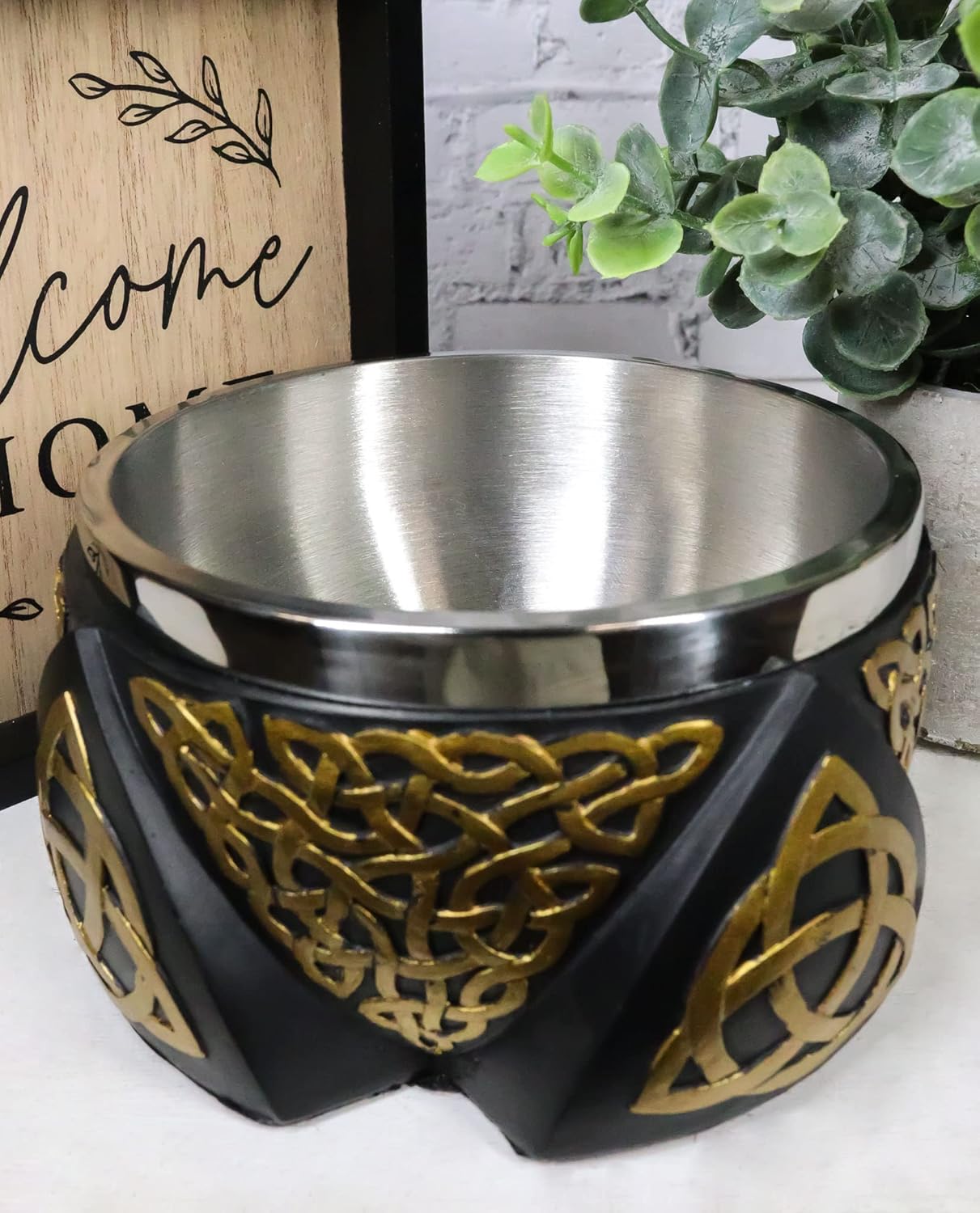 Ebros Gift Wicca Metafísica Energía Positiva Espiritual Divinidad Celta Triquetra Trinidad Nudo Manchas Cuenco Estatuilla Rascador Recipiente