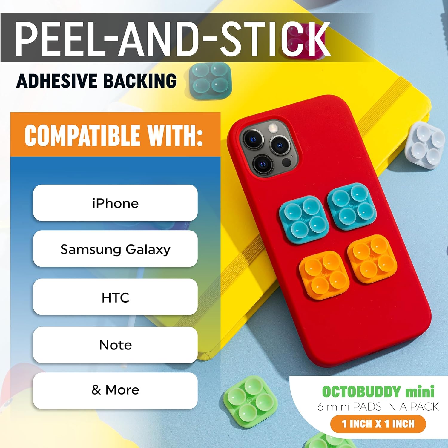 OCTOBUDDY MAX  Funda adhesiva de silicona con succión para teléfono  Compatible con iPhone y Android, soporte antideslizante para accesorios móviles