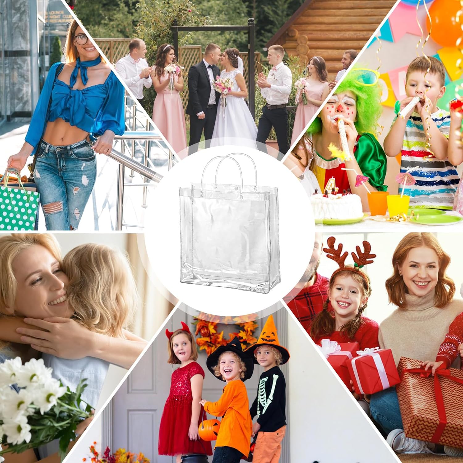 BESARME Paquete de 30 bolsas de regalo transparentes de 11 x 11 x 4 pulgadas con asa, bolsas de plástico grandes para regalo, bolsas transparentes