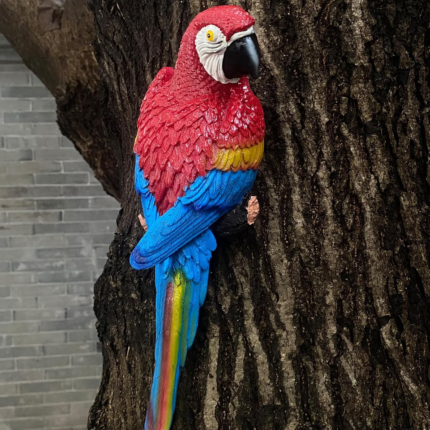 Loros abrazadores de árboles, estatuas de jardín, escultura de guacamayo, hermosa decoración artística colgante de árbol mirador pájaro adorno para