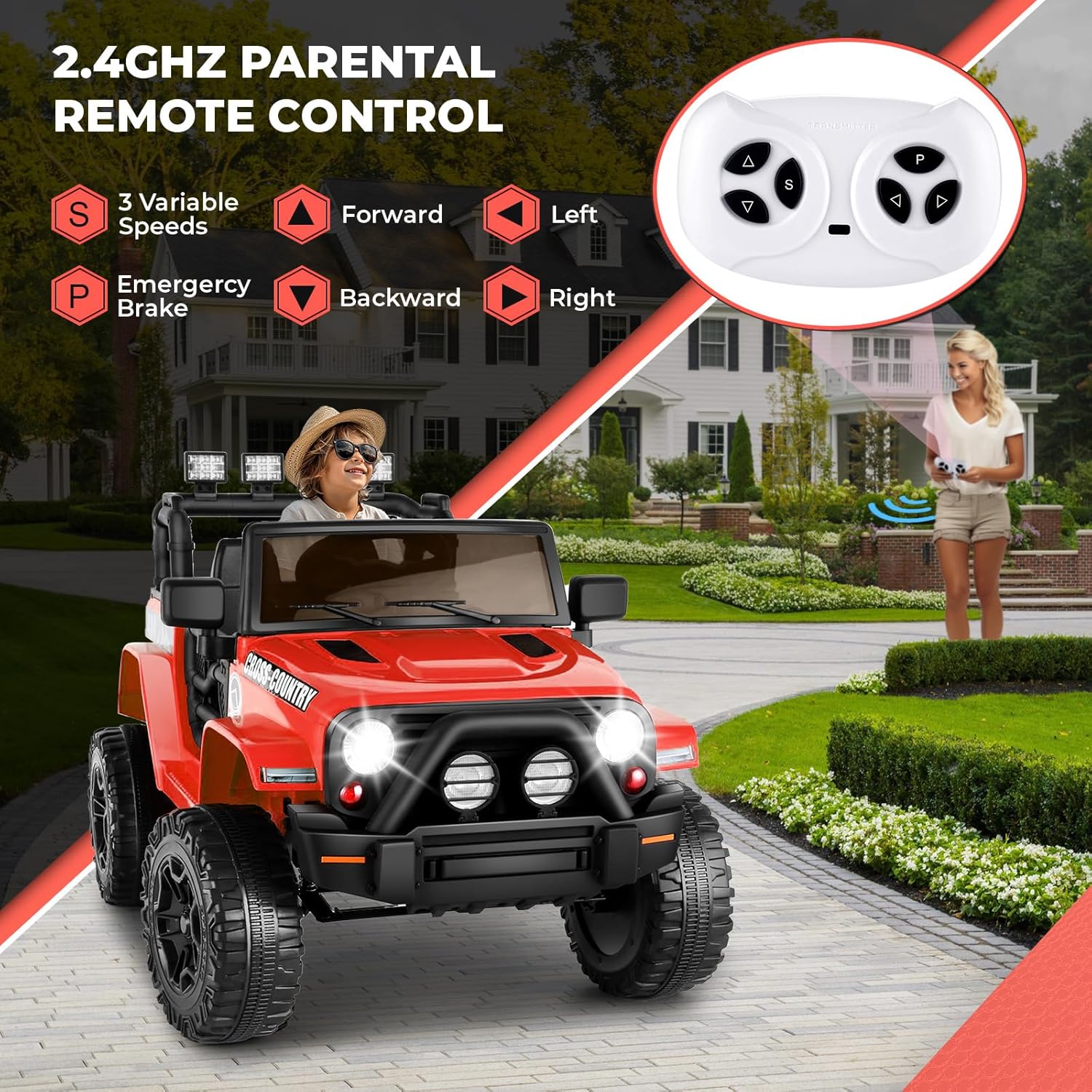 Hikole Autos de paseo a control remoto para niños, camión de 12 V, con Bluetooth y reproductor de música, 3 velocidades, suspensión, autos para