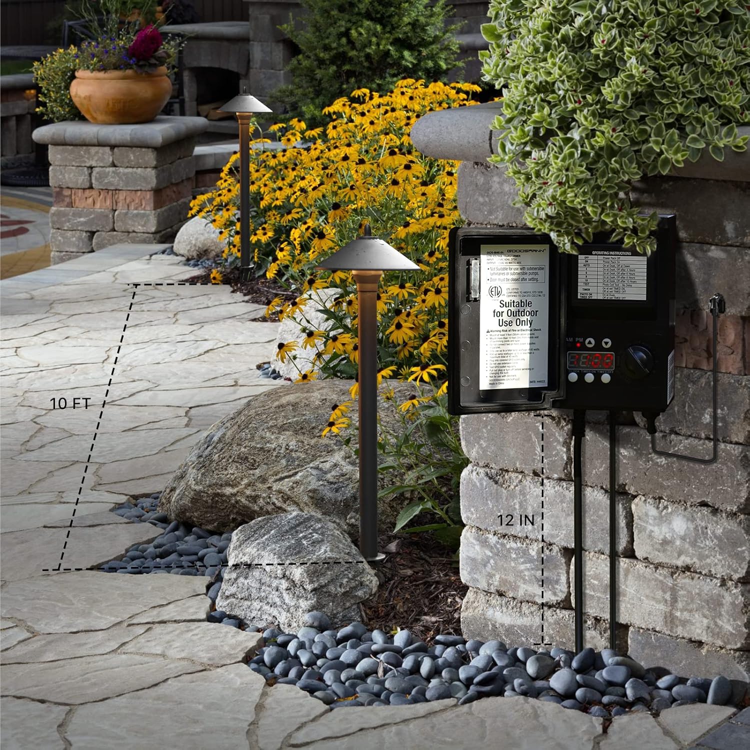 GOODSMANN Iluminación de paisaje al aire libre de bajo voltaje Kits de iluminación de paisaje 8PK Luces de camino con cable 10W 25 lúmenes 2700K