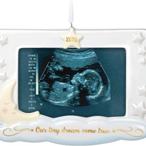 Hallmark Keepsake Adorno de Navidad 2021 con fecha de año, marco de fotos Dream Come True Sonogram, porcelana Hallmark Keepsake Adorno de Navidad 2021 con fecha de año, marco de fotos Dream Come True Sonogram, porcelana