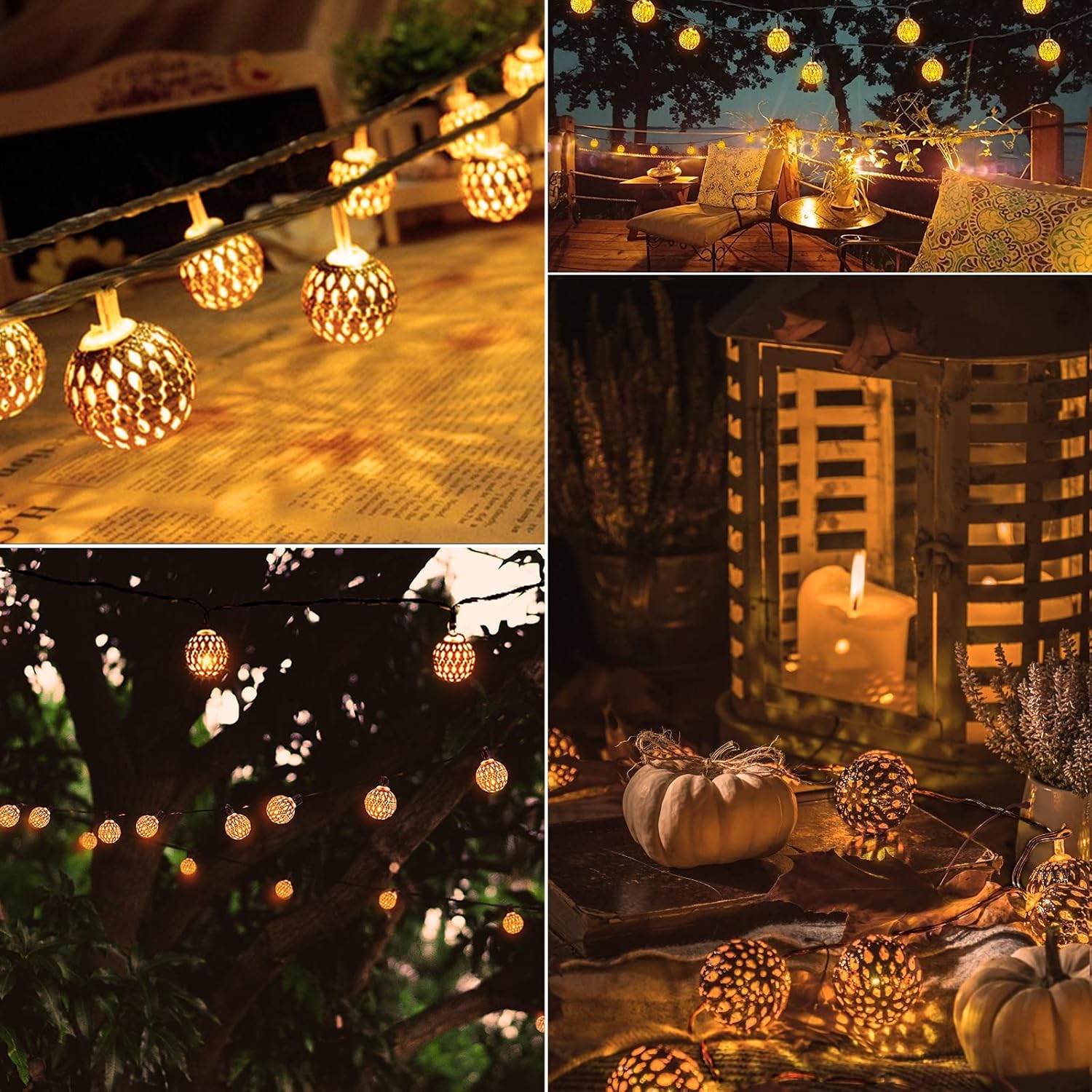Luces solares marroquíes de Navidad para exteriores, guirnalda de 35.6 pies, con 60 luces led y 8 modos de iluminación, impermeables, para