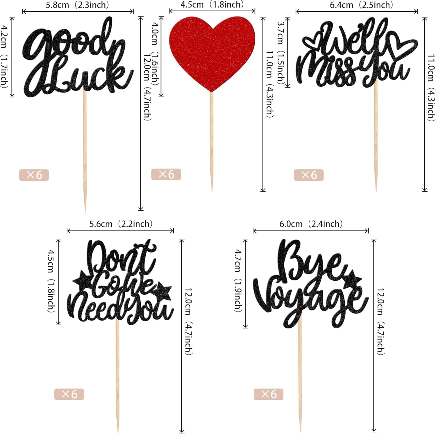 30 piezas de adornos para cupcakes con purpurina We Will Miss You Don’t Go We Need You Bye Voyage Good Luck Heart Cupcake Picks para despedida,