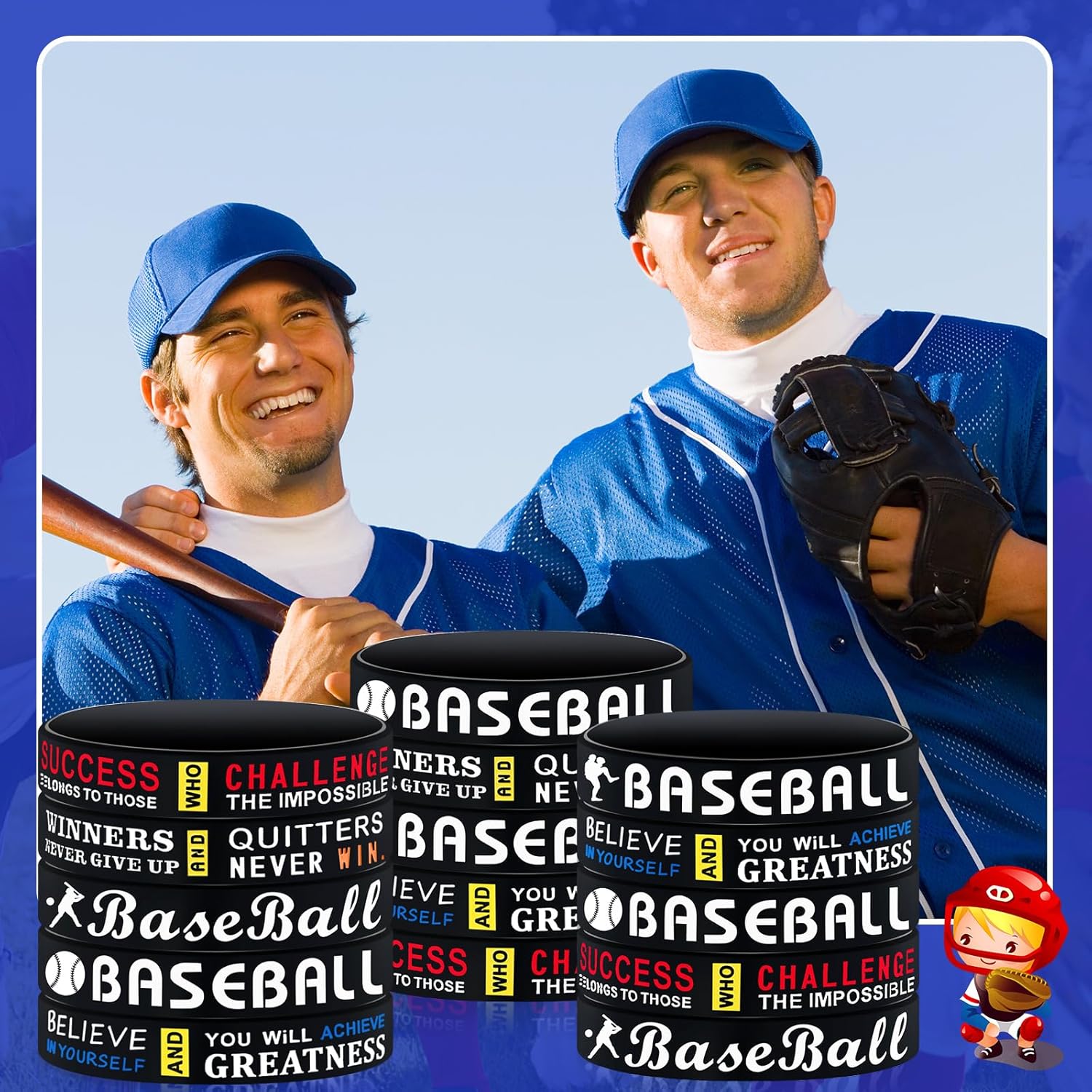 Deekin 36 pulseras de silicona motivacionales de béisbol, regalos de fiesta de béisbol, premios deportivos, suministros de fiesta de cumpleaños,