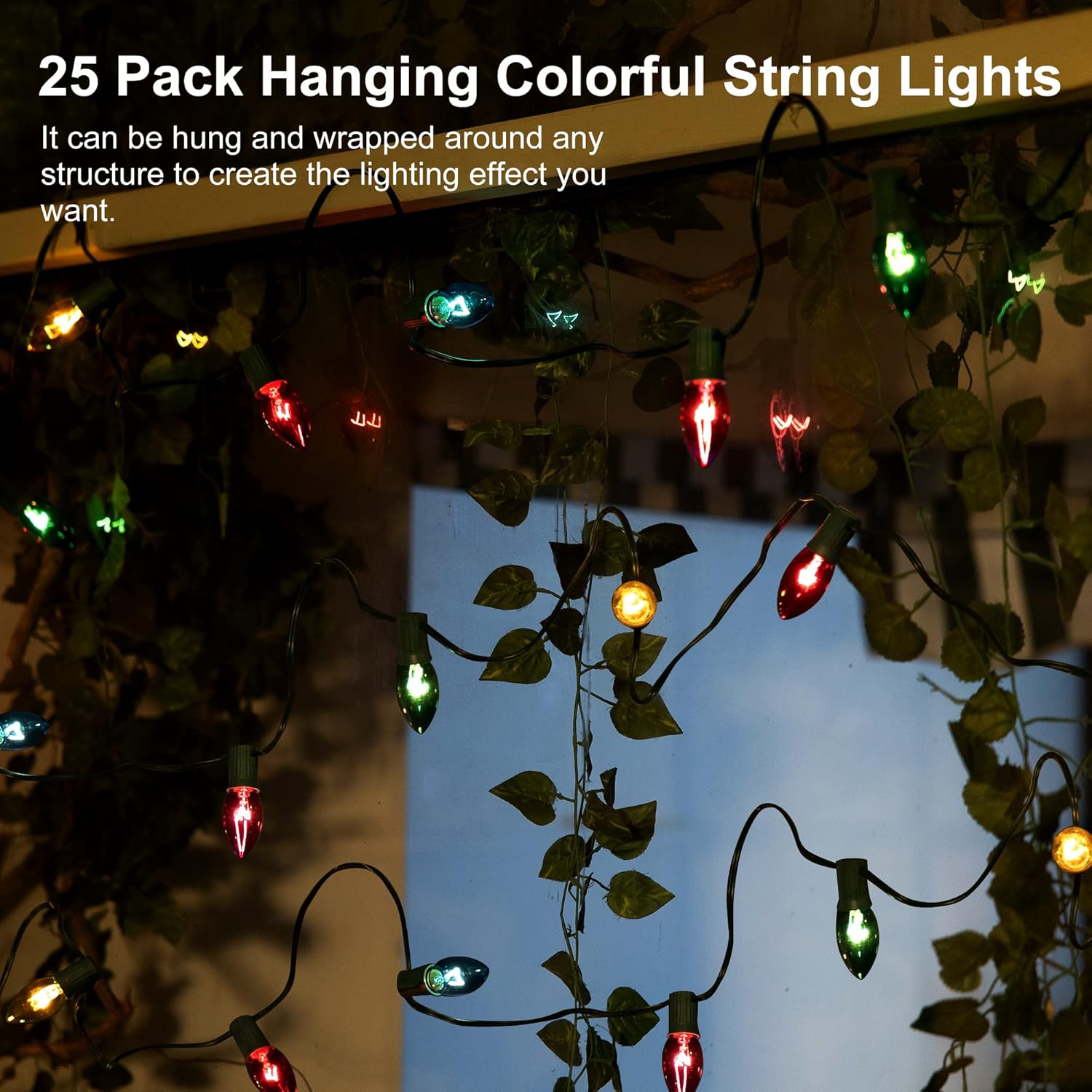 Luces de camino de Navidad para exteriores de 29 pies, 25 paquetes de luces de Navidad C9 con estacas para exteriores, luces de camino de Navidad