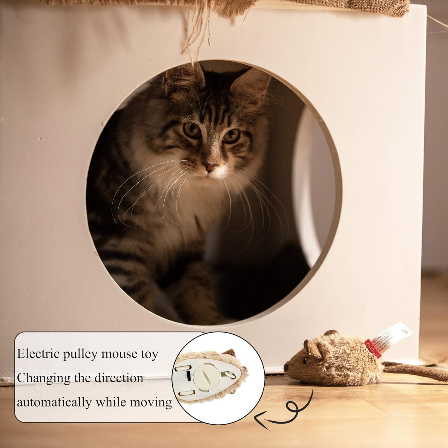 Vealind GiGwi – Juguetes interactivos para gatos, ratones móviles con sonido chirriante realista (café)