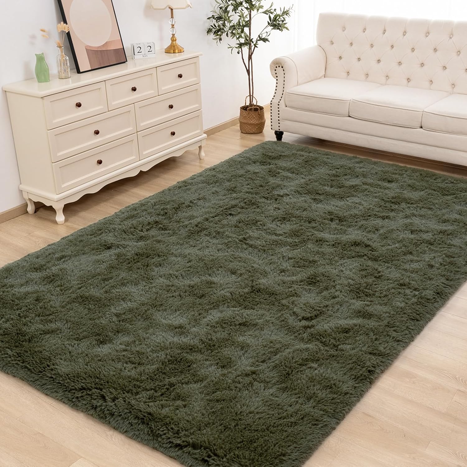 Alfombra peluda ultra suave para sala de estar, de 5 x 7 pies, para interior, moderna, esponjosa, mullida para dormitorio, alfombra de felpa