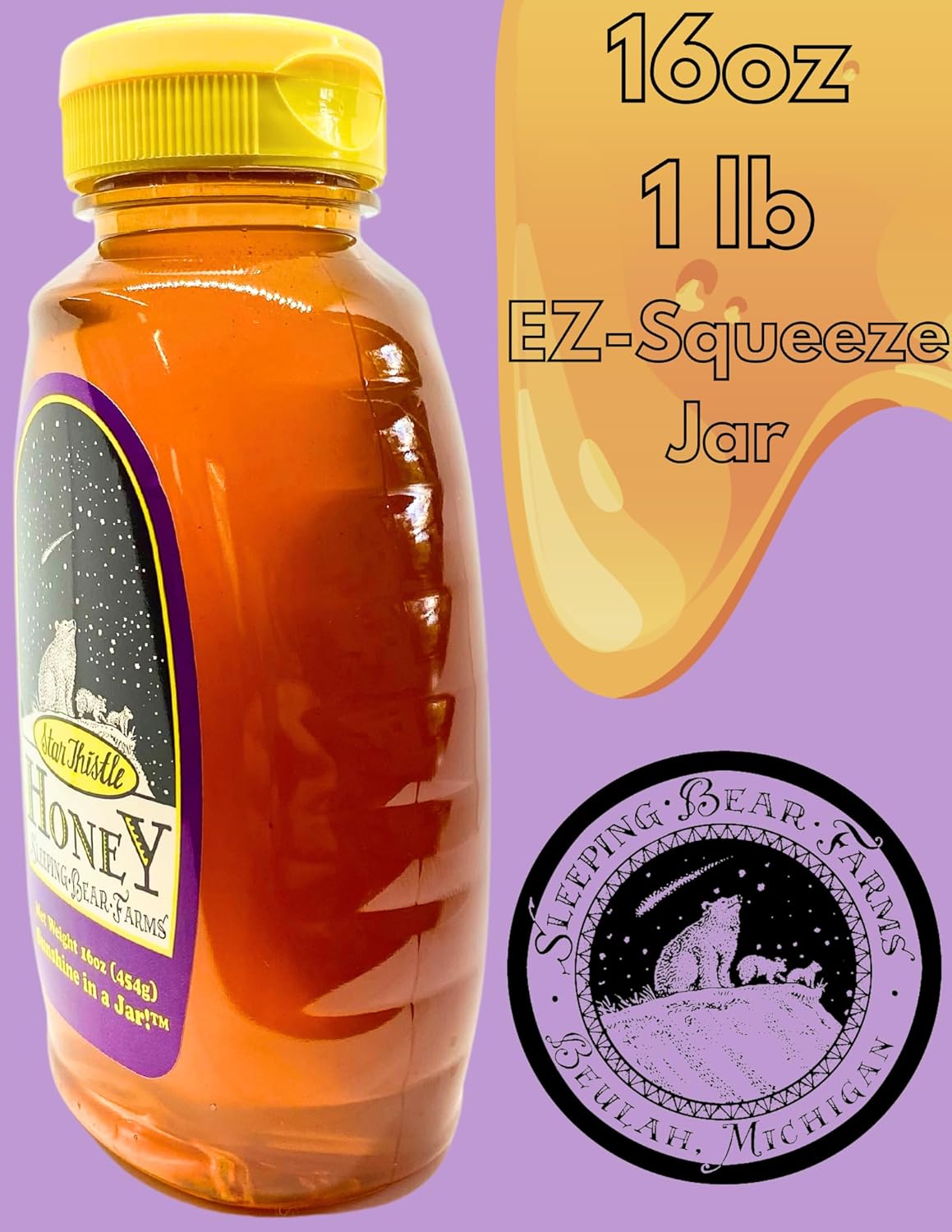 Miel de cardo estrellado, botella de 16 onzas, sin pasteurizar, sin mezclar, sin aditivos, miel de Michigan pura