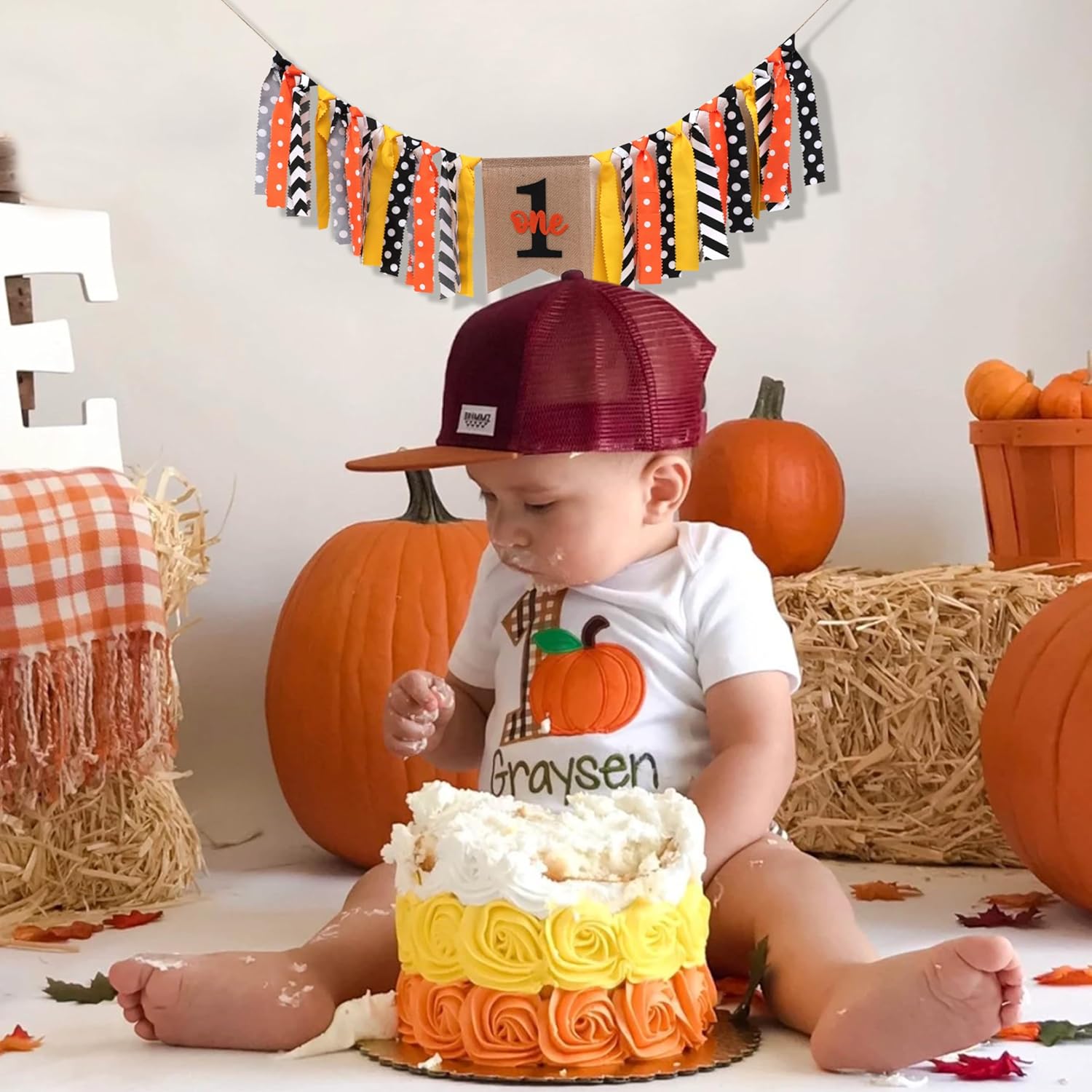 Cartel de calabaza para silla alta para primer cumpleaños, Halloween, otoño, cosecha, fiesta, guirnalda de primer cumpleaños, decoración de fiesta