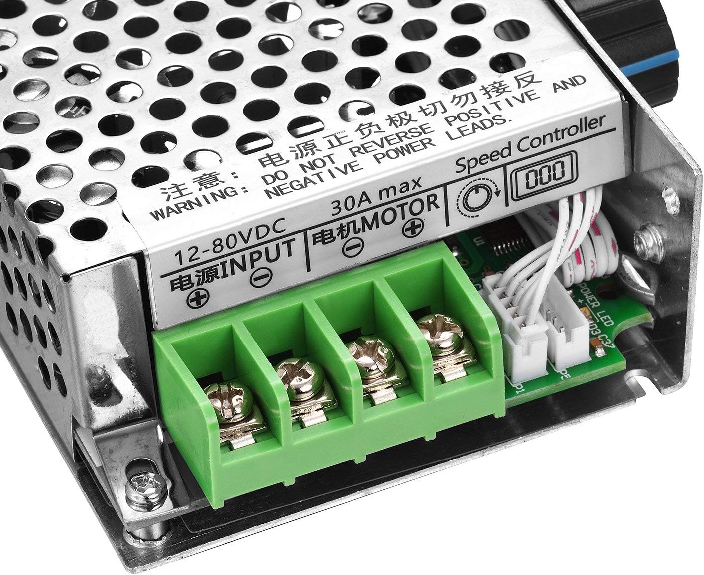 Greartisan Regulador de velocidad del motor de 12V-80V 30A DC PWM Regulador de velocidad variable Interruptor de gobernador CCM6DS-D con perilla de